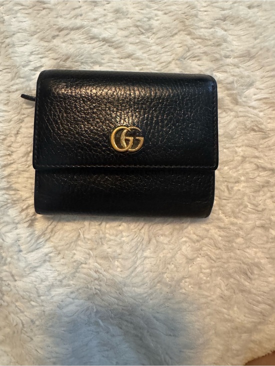 Gucci Handbags - GUCCI Marmont Tri-fold Black Wallet Card Leather Gold